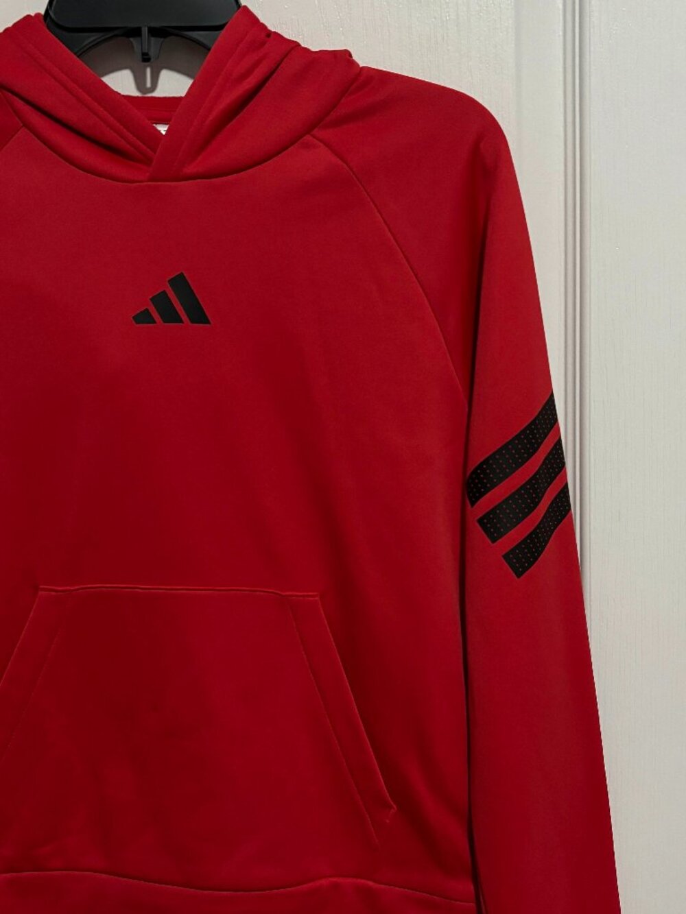 adidas Boys Big Kids Red Long Sleeve Fleece Pullover Hoodie Sweatshirt, Size L
